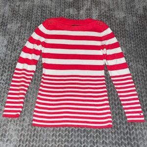 Tommy Hilfiger 100% Cotton Striped Pull Over Long Sleeve Sweater.  Size Medium.